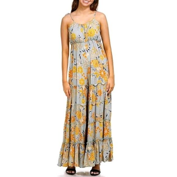 Angie NEW Womens Small Wide Leg Jumpsuit Boho Tiered‎ Floral Tiered Hippie - Picture 3 of 13